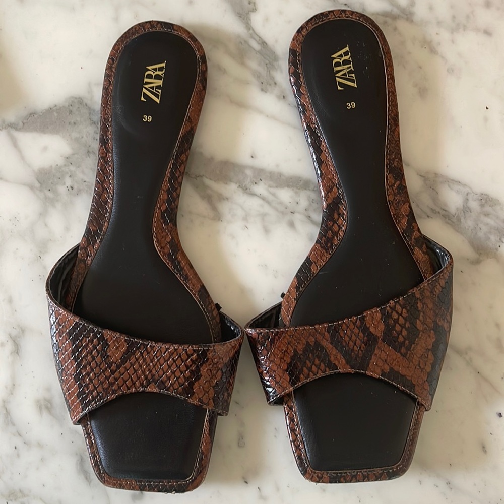Zara Faux Snake Slip On Sandals